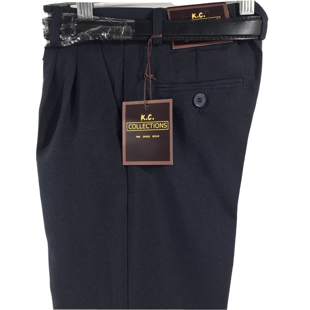 K.C. Collections Boys Navy Blue Dress Pants Black Belt Pleated Front Sizes 4-6